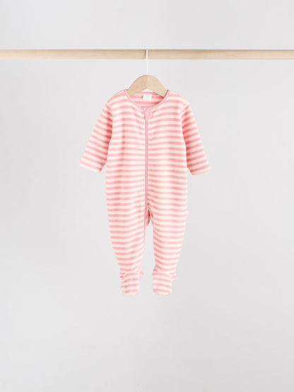 Pink 4 Pack Baby Micro Fleece Two Way Zip Sleepsuits