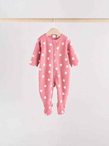 Pink 4 Pack Baby Micro Fleece Two Way Zip Sleepsuits