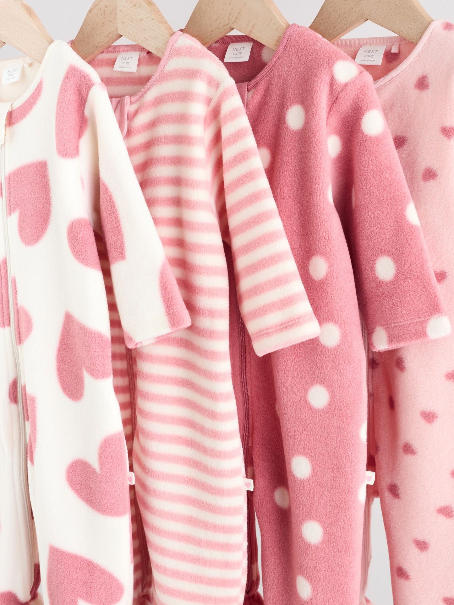 Pink 4 Pack Baby Micro Fleece Two Way Zip Sleepsuits