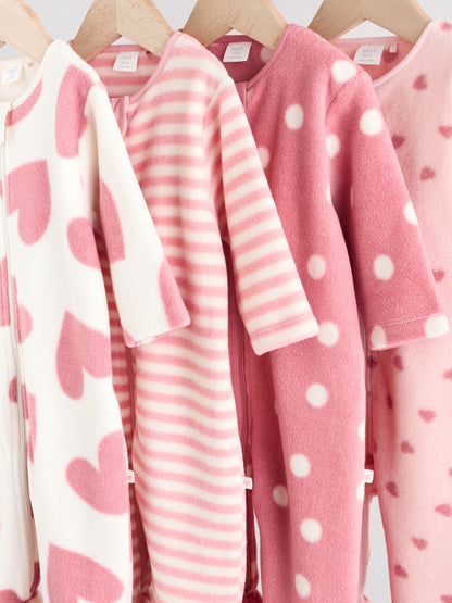 Pink 4 Pack Baby Micro Fleece Two Way Zip Sleepsuits