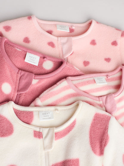 Pink 4 Pack Baby Micro Fleece Two Way Zip Sleepsuits
