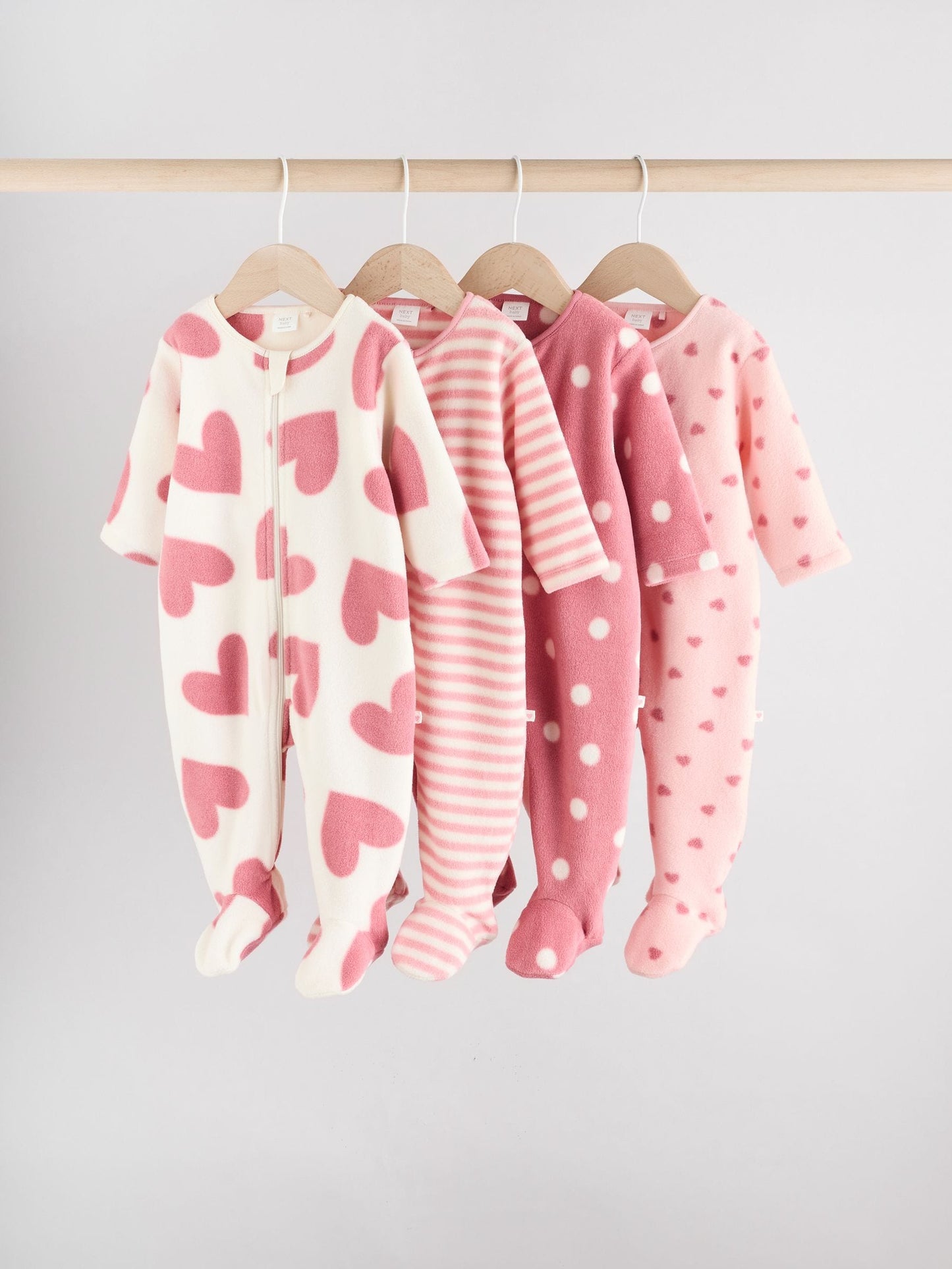 Pink 4 Pack Baby Micro Fleece Two Way Zip Sleepsuits