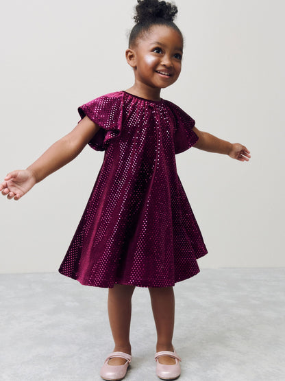 Burgundy Red Sequin Velvet Party Dress (3mths-8yrs)