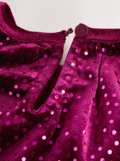 Burgundy Red Sequin Velvet Party Dress (3mths-8yrs)