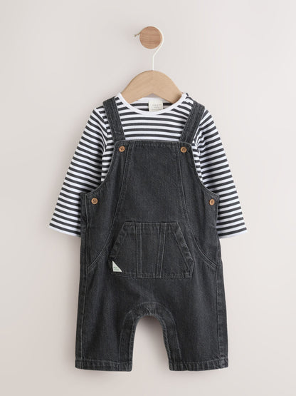 Charcoal Grey Baby Denim Dungarees and Bodysuit Set (0mths-2yrs)