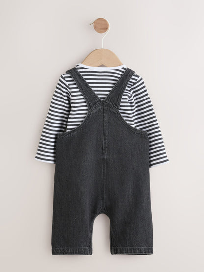 Charcoal Grey Baby Denim Dungarees and Bodysuit Set (0mths-2yrs)
