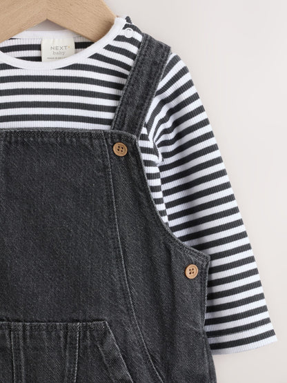 Charcoal Grey Baby Denim Dungarees and Bodysuit Set (0mths-2yrs)