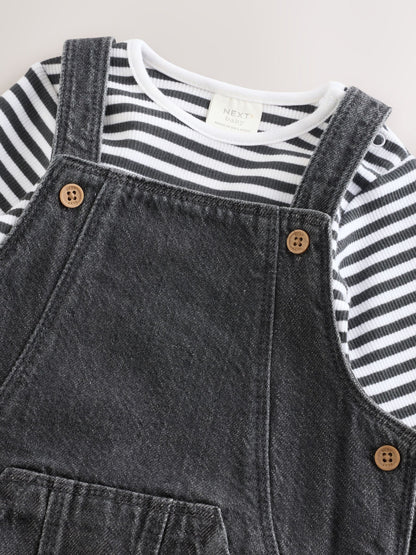 Charcoal Grey Baby Denim Dungarees and Bodysuit Set (0mths-2yrs)