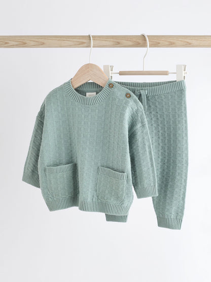 Mineral Baby Textured Knitted 100% Cotton Jumper and Leggings Set (0mths-3yrs)