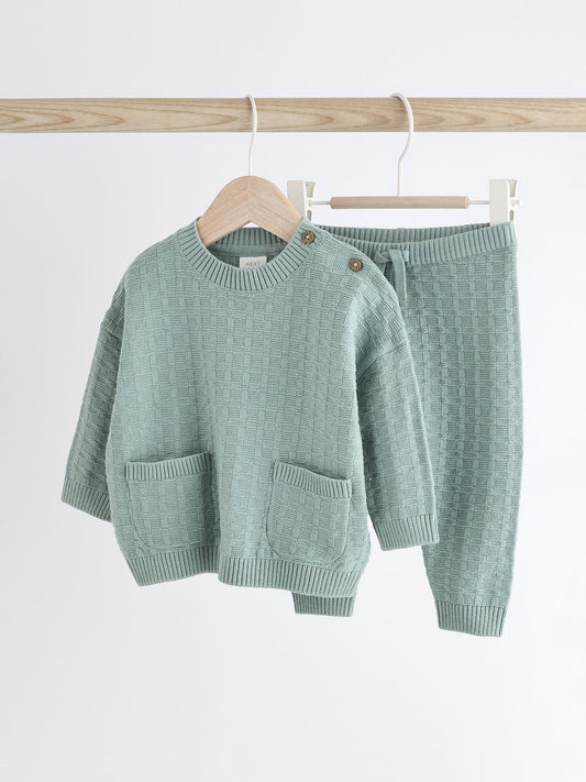 Mineral Baby Textured Knitted 100% Cotton Jumper and Leggings Set (0mths-3yrs)