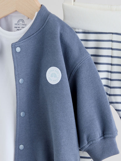 Blue Stripe Baby Jersey Jacket, Bodysuit and Leggings 3 Piece Set (0mths-2yrs)