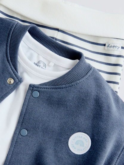 Blue Stripe Baby Jersey Jacket, Bodysuit and Leggings 3 Piece Set (0mths-2yrs)