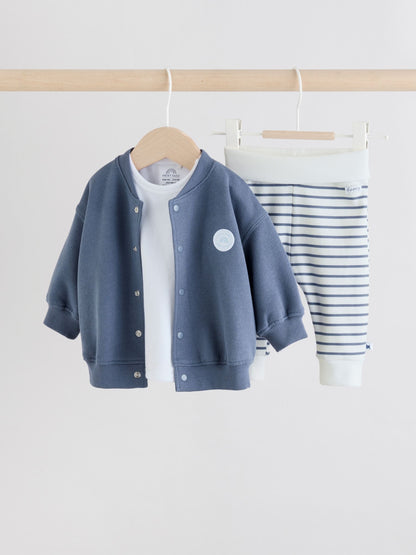 Blue Stripe Baby Jersey Jacket, Bodysuit and Leggings 3 Piece Set (0mths-2yrs)