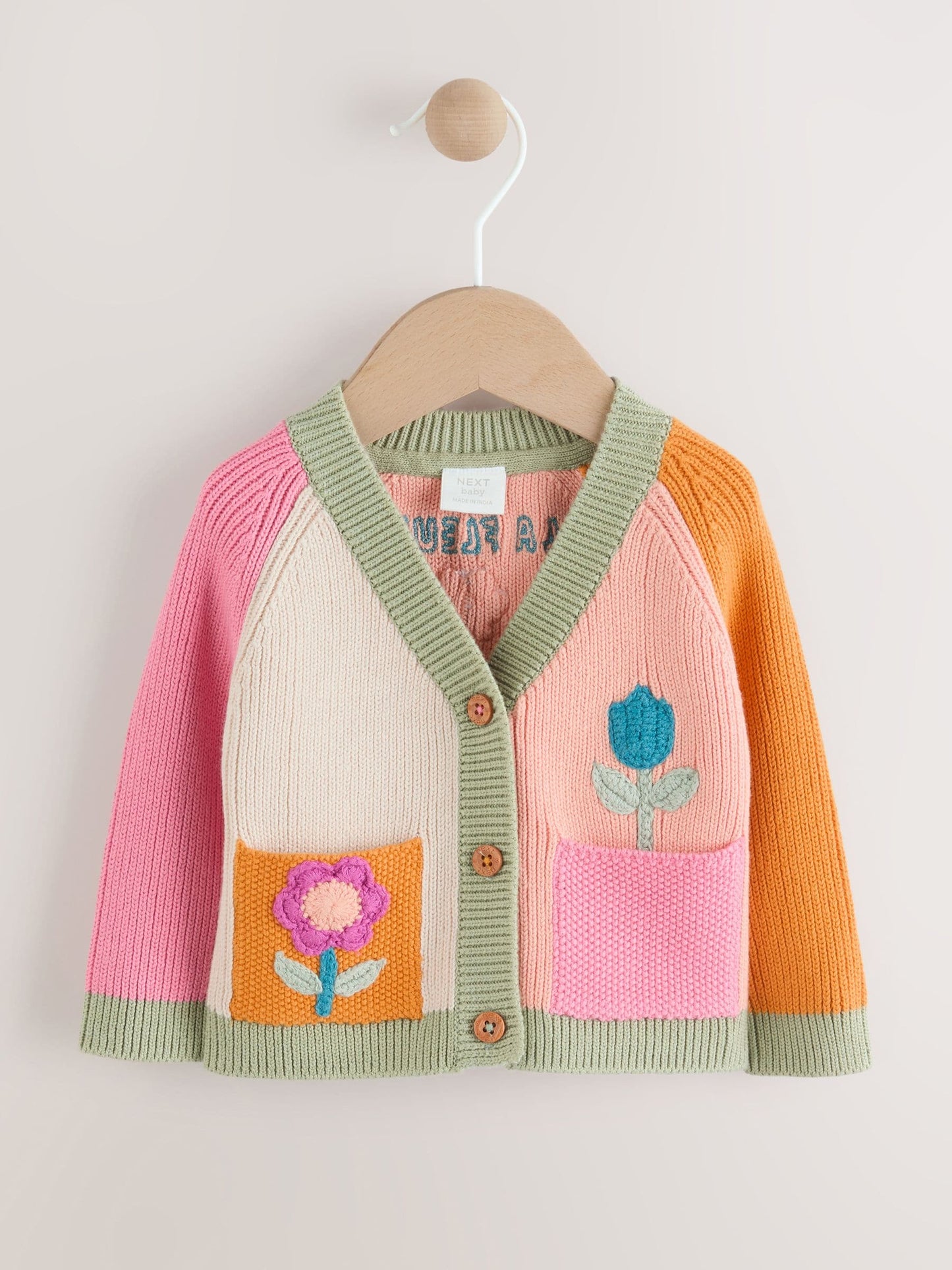 Bright Colour Block Embroidered Baby Cardigan (0mths-2yrs)