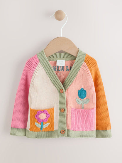 Bright Colour Block Embroidered Baby Cardigan (0mths-2yrs)