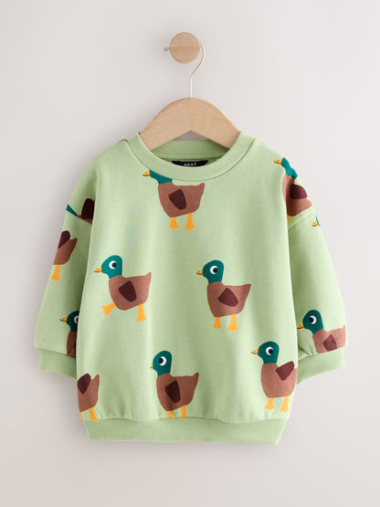 Dsiney Kidz - Green Ducks All Over Printed Crew Neck Sweat Top (3mths-7yrs) image 1