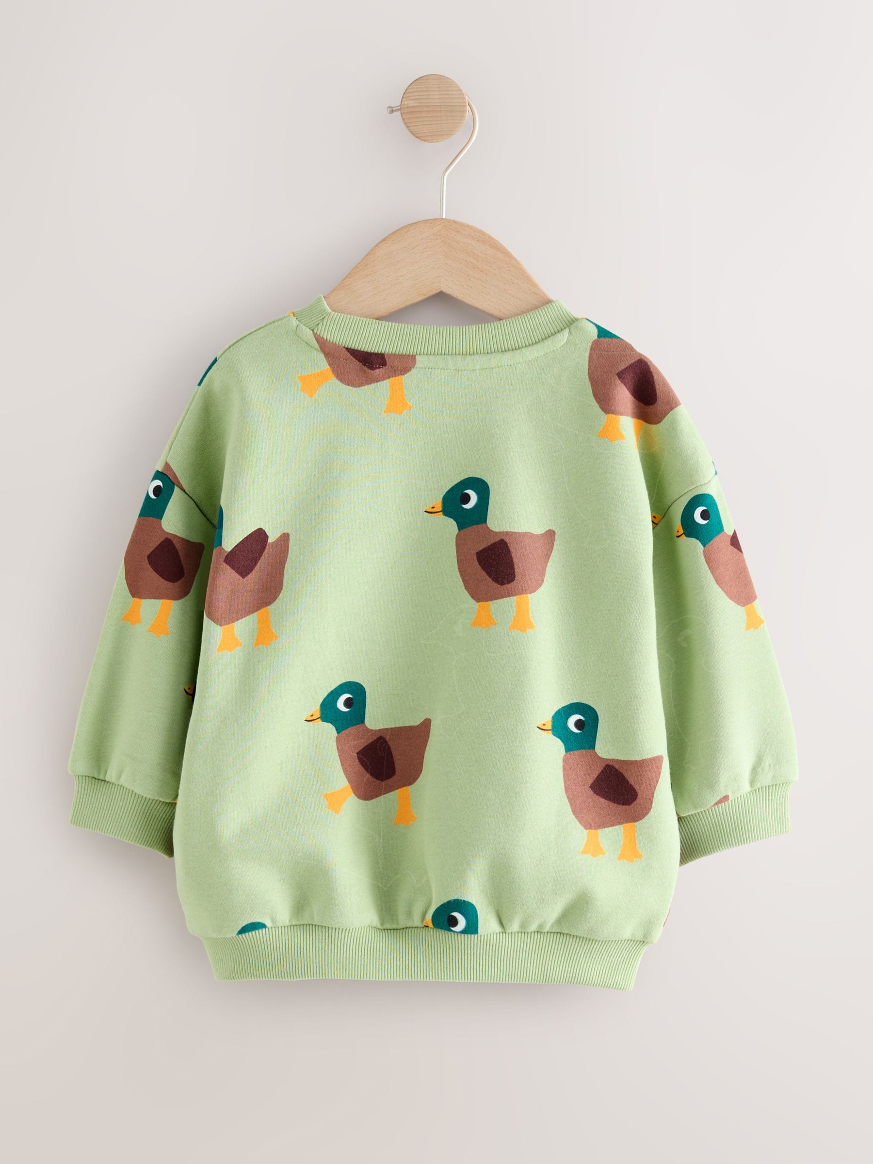 Dsiney Kidz - Green Ducks All Over Printed Crew Neck Sweat Top (3mths-7yrs) image 2