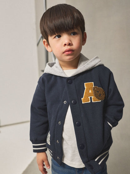Navy Blue Bear Jersey Bomber Jacket (3mths-7yrs)