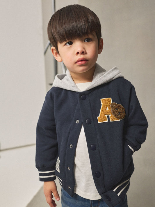Navy Blue Bear Jersey Bomber Jacket (3mths-7yrs)