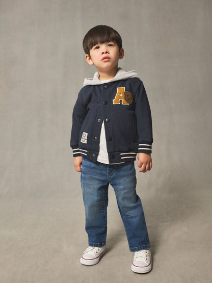 Navy Blue Bear Jersey Bomber Jacket (3mths-7yrs)