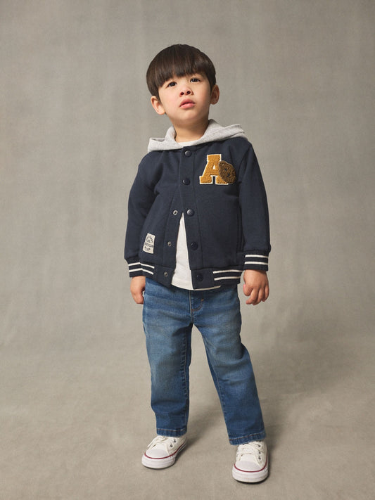 Navy Blue Bear Jersey Bomber Jacket (3mths-7yrs)