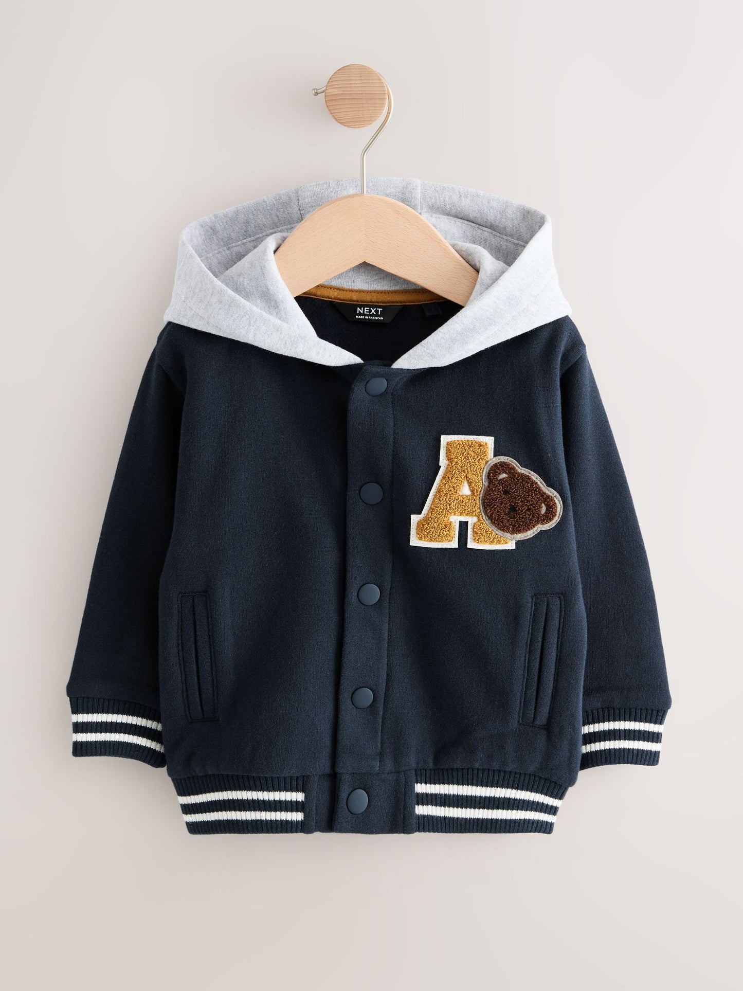 Navy Blue Bear Jersey Bomber Jacket (3mths-7yrs)