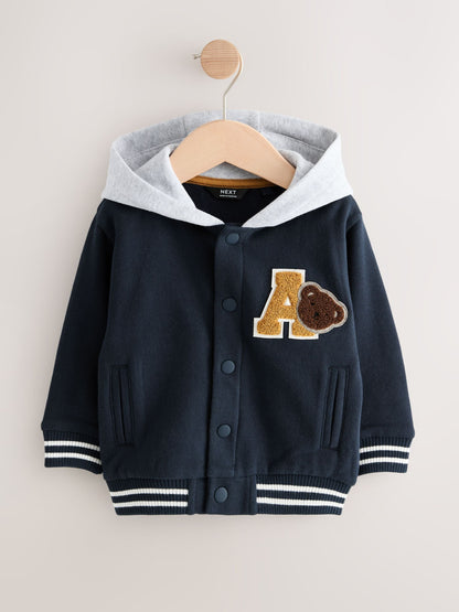 Navy Blue Bear Jersey Bomber Jacket (3mths-7yrs)