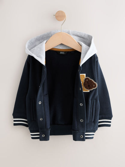 Navy Blue Bear Jersey Bomber Jacket (3mths-7yrs)