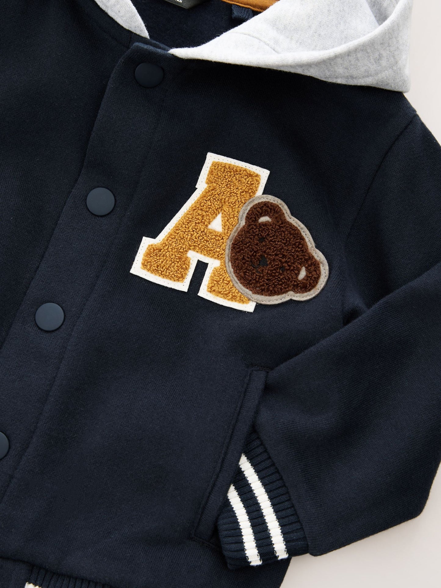 Navy Blue Bear Jersey Bomber Jacket (3mths-7yrs)
