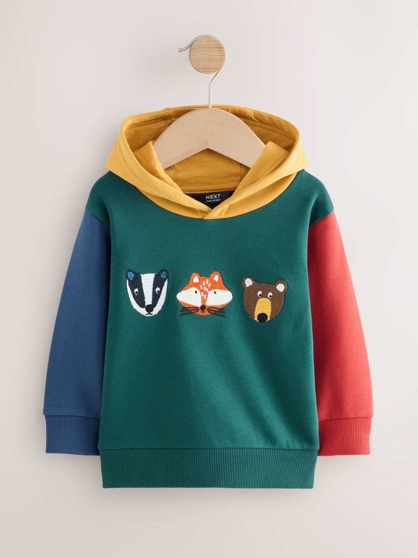 Green Colourblock Long Sleeve Printed Hoodie (3mths-7yrs)