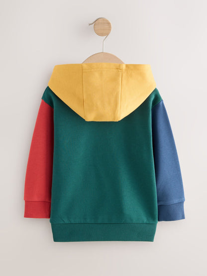 Green Colourblock Long Sleeve Printed Hoodie (3mths-7yrs)