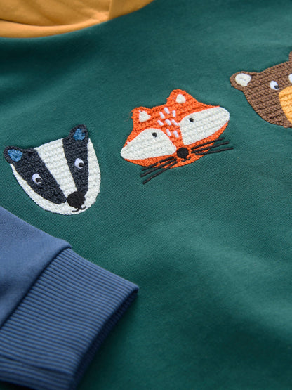 Green Colourblock Long Sleeve Printed Hoodie (3mths-7yrs)