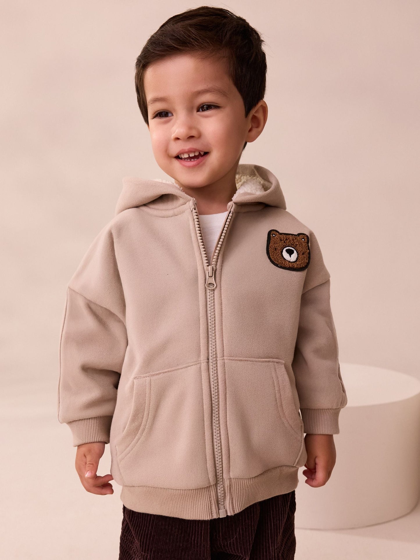 Stone Borg Lined Zip Through Hoodie (3mths-7yrs)