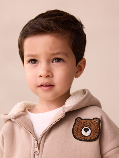 Stone Borg Lined Zip Through Hoodie (3mths-7yrs)