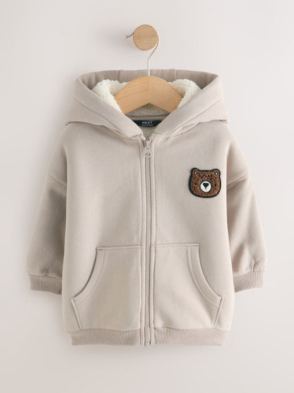 Stone Borg Lined Zip Through Hoodie (3mths-7yrs)