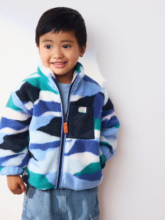 Blue/White Patterned Zip Through Fleece (3mths-7yrs)