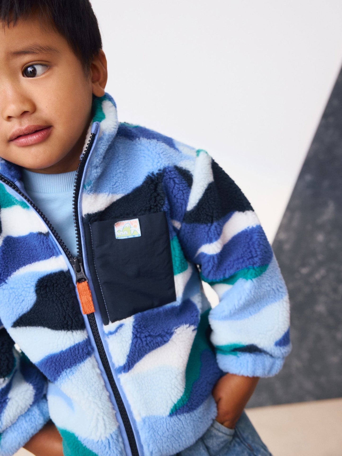 Blue/White Patterned Zip Through Fleece (3mths-7yrs)