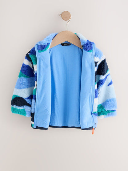 Blue/White Patterned Zip Through Fleece (3mths-7yrs)