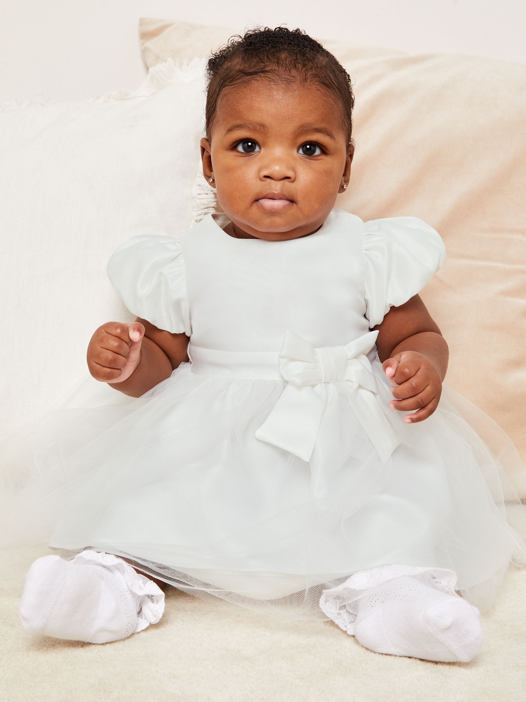 Lipsy Ivory Baby Puff Sleeve Occasion Dress (0mths-2yrs) image 2