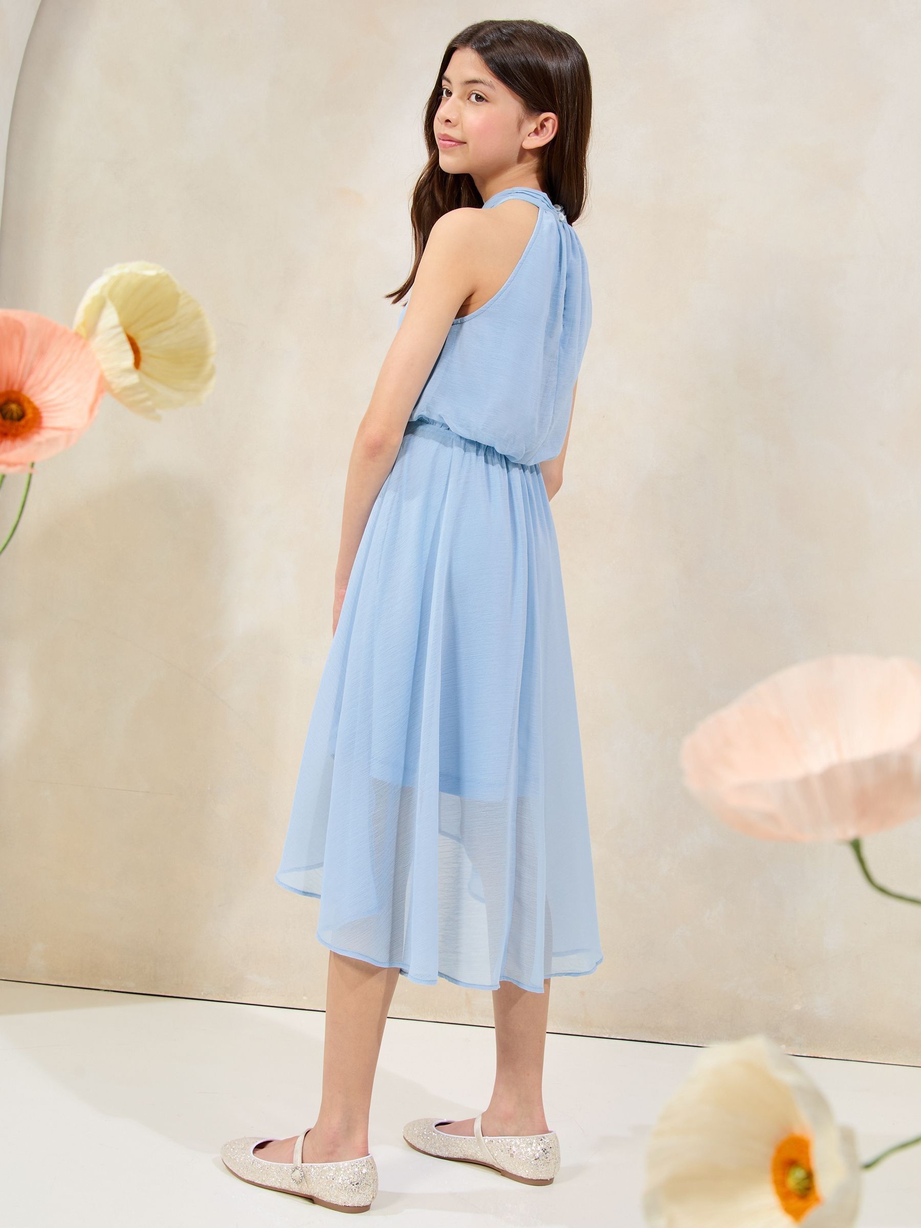 Lipsy Blue Halter Bubble Waist Occasion Dress (7-16yrs) image 3