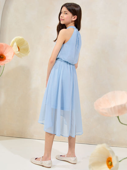 Lipsy Blue Halter Bubble Waist Occasion Dress (7-16yrs) image 3