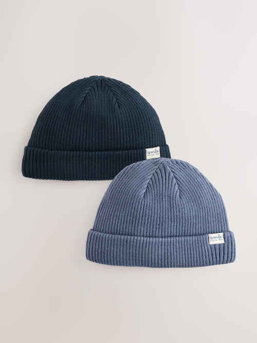 Blue 2 Pack Baby Beanie Knitted Hats image 1