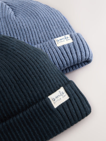 Blue 2 Pack Baby Beanie Knitted Hats image 4