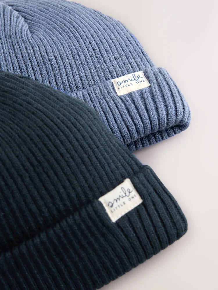 Blue 2 Pack Baby Beanie Knitted Hats (0mths-2yrs)