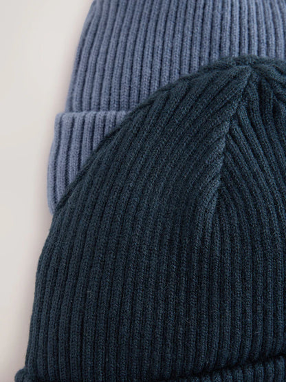 Blue 2 Pack Baby Beanie Knitted Hats (0mths-2yrs)