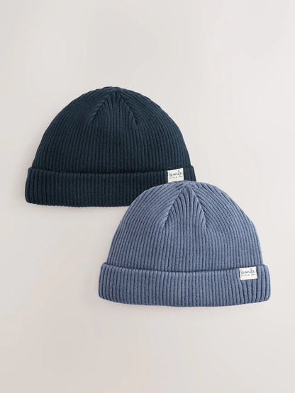 Blue 2 Pack Baby Beanie Knitted Hats (0mths-2yrs)