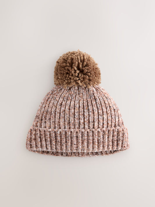 Brown Chenille Baby Hat with a Pom (0mths-2yrs) image 1