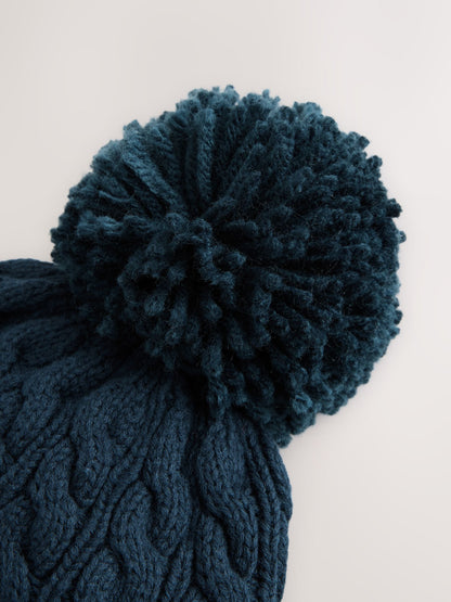 Navy Baby Knitted Hat With Pom (0mths-2yrs)