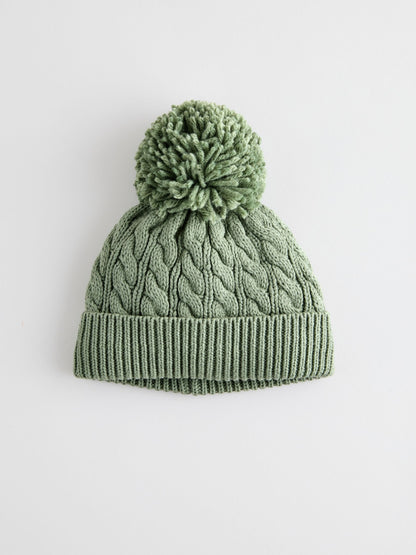 Green Baby Knitted Hat With Pom (0mths-2yrs) image 1