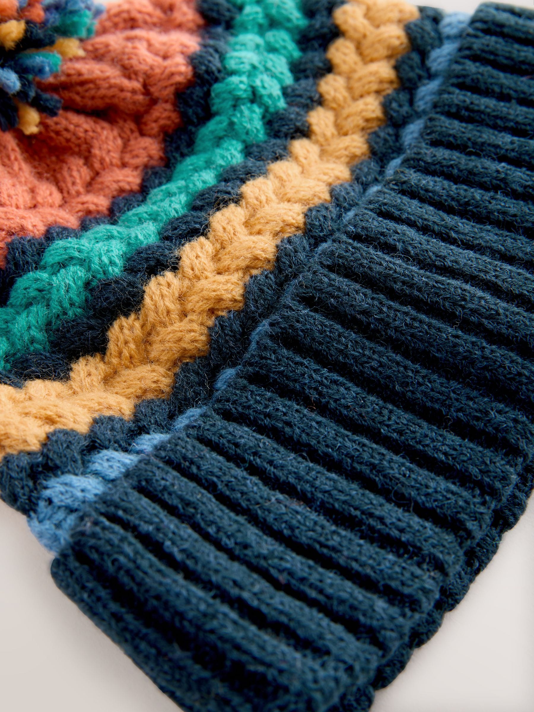 Bright Cable Stitched Baby Knitted Hat With Pom image 3